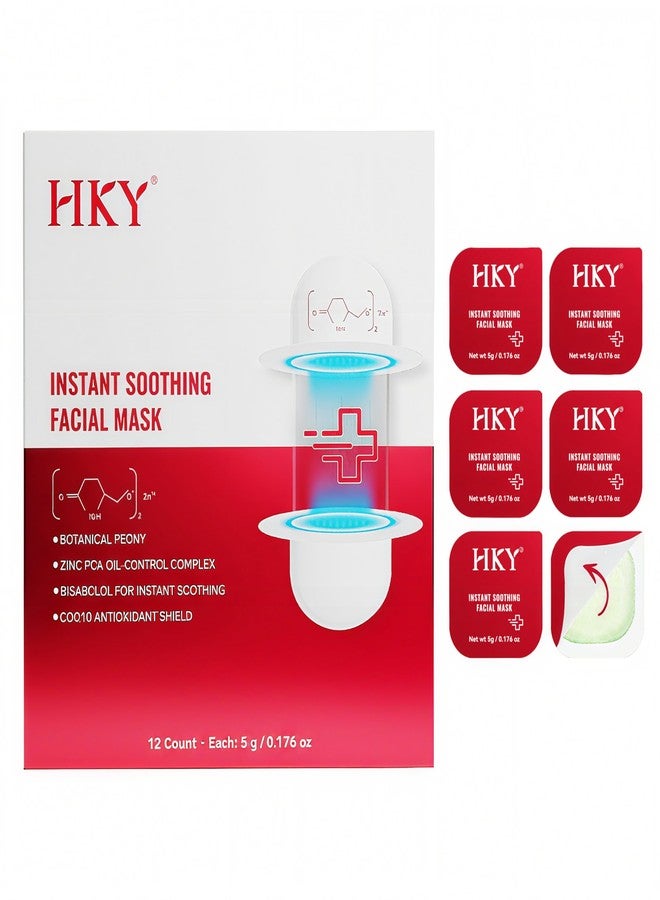 HKY Cooling Instant Soothing Facial Mask - Skin care Redness Relieving Deep Hydrating Pore Tightening with Zinc PCA, Botanical Peony, CoQ10, For Repair Skin Barrier(1 Box 12 Count) - Image 1